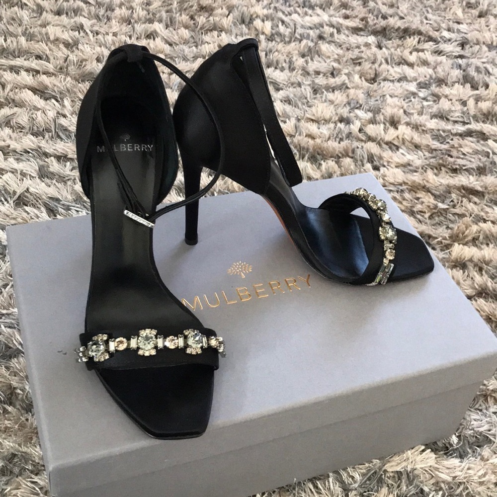 Mulberry Heeled Evening Sandal, Embellished Satin